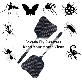 Foxany Telescopic Fly Swatters, Durable Plastic Fly Swatter Heavy Duty Set, Telescopic Flyswatter with Stainless Steel Handle for Indoor/Outdoor/Classroom/Office (2 Pack)