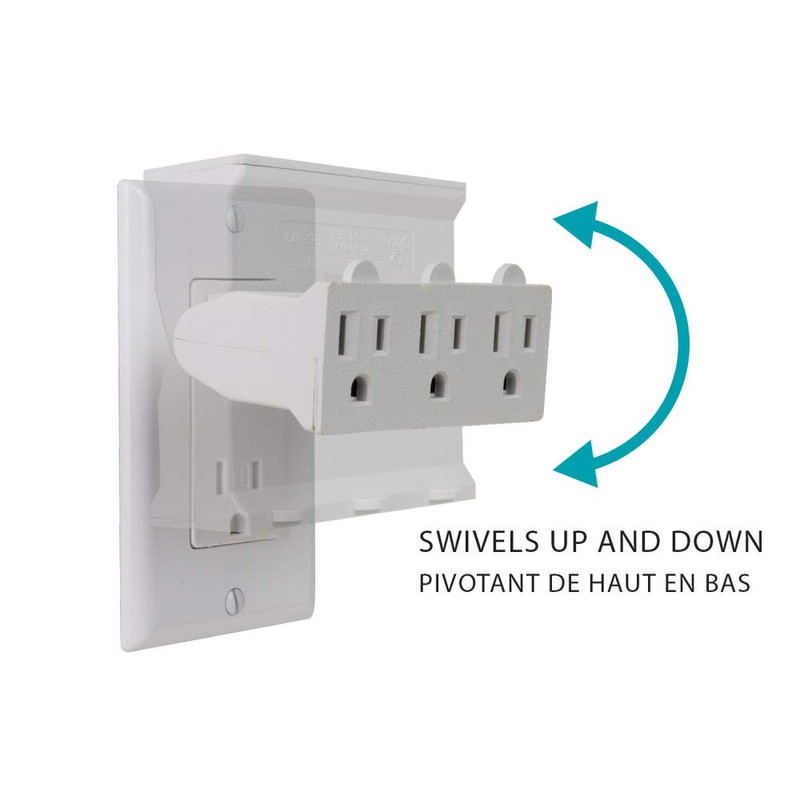 Globe Electric 46505 3-Outlet Lateral Swivel Grounded Wall Adapter Tap,