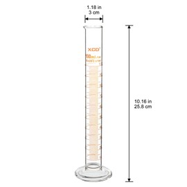 XCD Graduated Measuring Cylinder, 2-Pack Borosilicate Glass Cylinder for Lab Graduated Cylinder, 100 ml