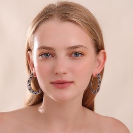 Winssigma Boho Beaded Hoop Earrings, Handmade Colorful Beads Gold Hoop Earrings for Women Big Circle Bead Huggie Earrings(Blue)