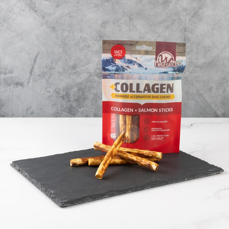 Wild Eats Real Salmon Collagen Sticks for Dogs, (15ct, 1cm