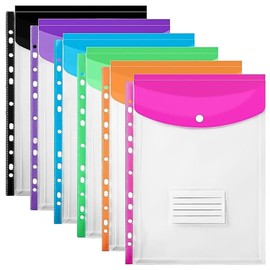 6 Pack Plastic Wallets A4 Punched Pockets, Expandable Poly Pockets A4, Plastic Sleeves for Document Filing, Waterproof, Stationary Supplies for School Home Office