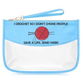 Sazuwu Crochet Gifts for Crochet Lovers Blue Makeup Bags with Zipper Funny Birthday Gifts for Crocheters Cosmetic Travel Bag Organizer Knitting Gifts for Knitters Funny Novelty Gifts for Adults