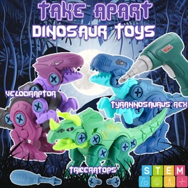 KAEGREEL Take Apart Dinosaur Toys with Cage & Electric Drill, 3Packs STEM Construction Dinosaur Building Toys DIY Learning Gift for Boys & Girls Aged 3+