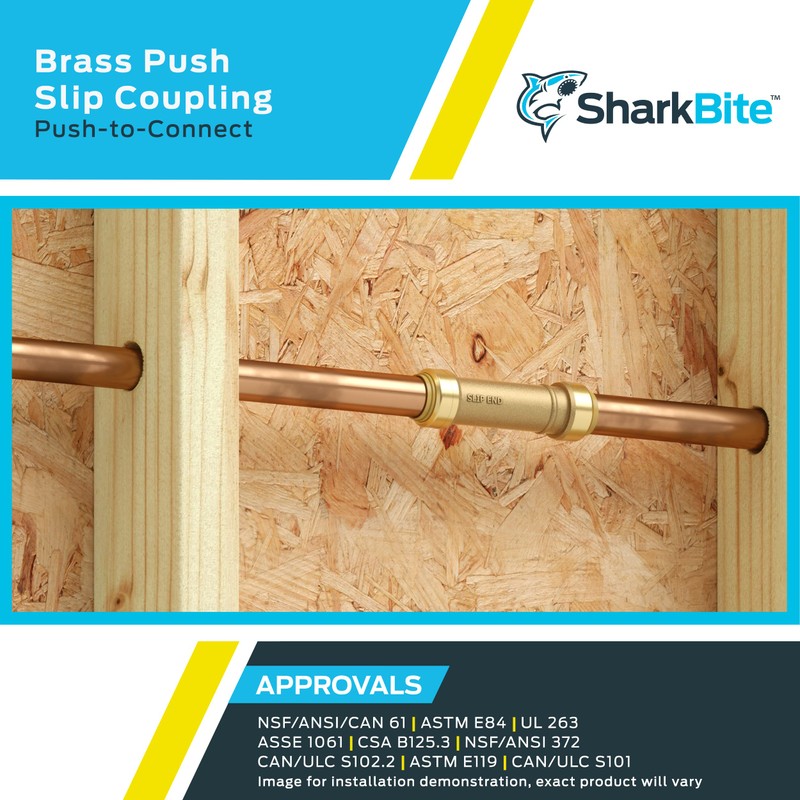 SharkBite 1-1/2 Inch Slip Coupling, Push to Connect Brass Plumbing