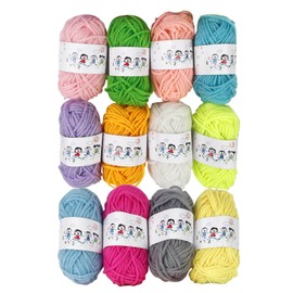 Xiqiggi 12 Colours Wool for Crochet Knitting, 10 g / 20 m Crochet Yarn Cotton for Crochet, Cotton Yarn for Beginners Set for Crochet Wool Acrylic Thick Wool Colourful Rainbow Acrylic Wool Yarn Crochet