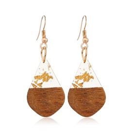 Retro Wooden Resin Geometric Bar Drop Dangle Earrings Layered Leopard for Women Polymer Clay Lightweight Statement Jewelry-H