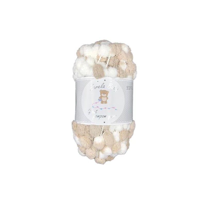 Zarela Baby Giant Pom Pom Yarn Wool (G09 White-Beige)