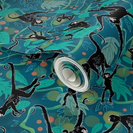 Peel & Stick Wallpaper 3ft x 2ft - Spider Monkeys Monkey Teal Green Jungle Vines Tropical Leaves Black Blue Chinese Year Zodiac Custom Removable Wallpaper by Spoonflower