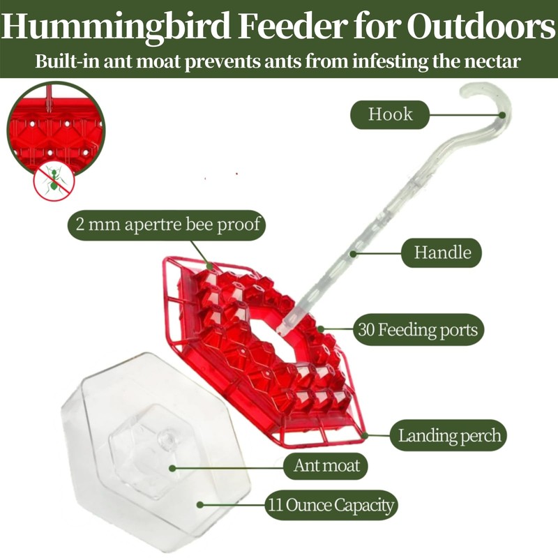 Shirem Hummingbird Feeder, Hummingbird Feeder for Outdoors, Hanging Ant and