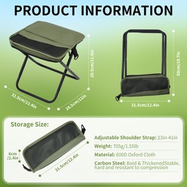 FAMJOALE Foldable Camping Stool, Portable Collapsible Chair with Carry Bag, Ultralight Outdoor Folding Stool for Hiking Fishing, Hold Up to 265 Lbs, Green