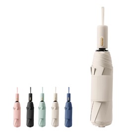 French Style Automatic, Compact Travel Folding Umbrella with 7 cm Velcro Closure/8 Ribs/Small Light/Teflon Coating/UV Protection/Waterproof/Rain/Sun/Bag/Backpack/Women/Children, beige