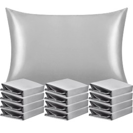 NTBAY 12 Pack Satin Standard Pillowcases for Hair and Skin, Luxurious and Silky Pillow Cases with Envelope Closure, 20 x 26 Inches, Silver Grey