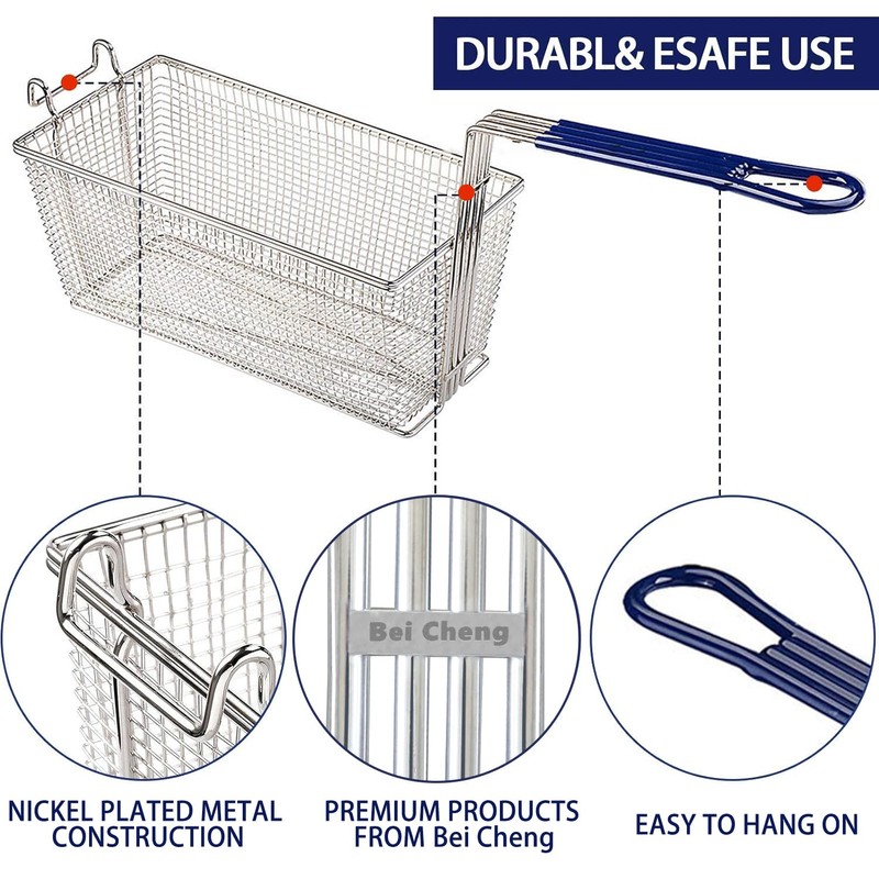 2PCS Deep Fryer Basket With Non-Slip Handle Heavy Duty Nickel