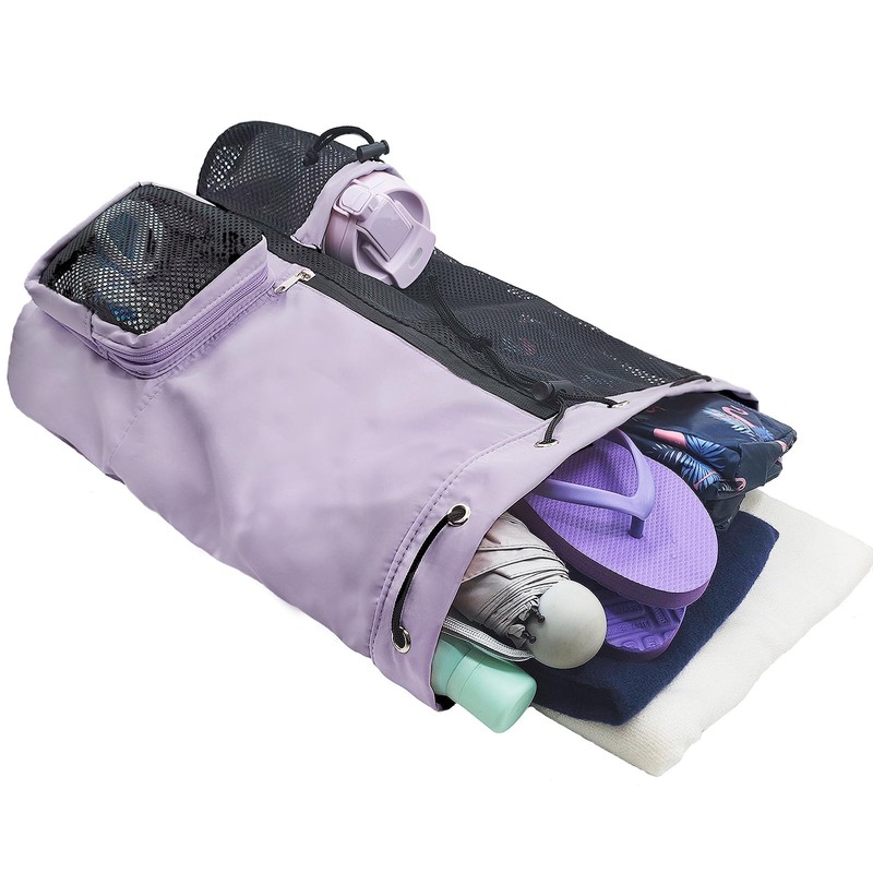 lifwimner Mesh Beach Backpack with Wet Pocket Drawstring Pool Bag