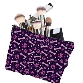 iapodiad - Bolsa de maquillaje multicolor con mariposas personalizadas con cierre, impermeable, bonita bolsa de maquillaje, ideal para regalo para mujer, Estampado de huellas y huesos, Una talla