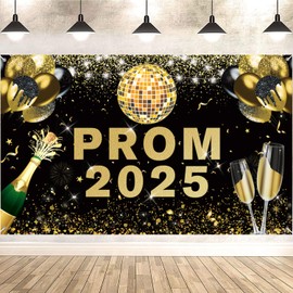 Prom Decorations 2025, Graduation Party Decorations Large Prom 2025 Backdrop Banner, Graduation Party Decorations (Black Gold)