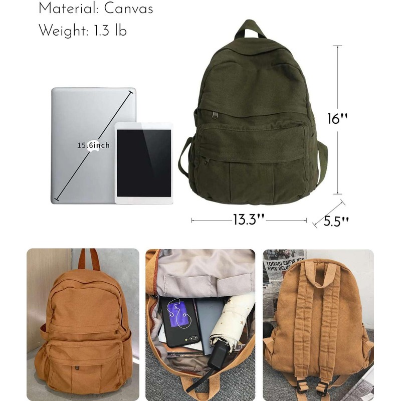 GAMLFL Military Green Canvas Backpack for Women & Men Retro