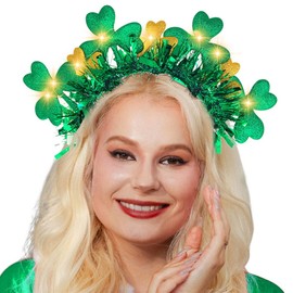Goresory Light Up St.Patrick’s Day Headbands LED Shamrock hairbands Luminous Irish Clover Headpiece for Women (Shamrock)
