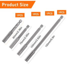 Quick Change Bit Holder, 4 Pieces Magnetic Drill Extension, Electric Drill Screwdriver Extension Rod, 1/4 Inch, for Electric Drill, Impact Wrench, 6 cm/7.5 cm/10 cm/15 cm
