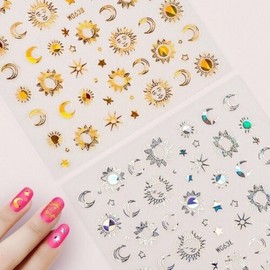 3D Holographic Antique Sun and Moon Sticker Resin Nail Art / 3D 홀로그램 앤틱 해 달 스티커 레진 네일 아트