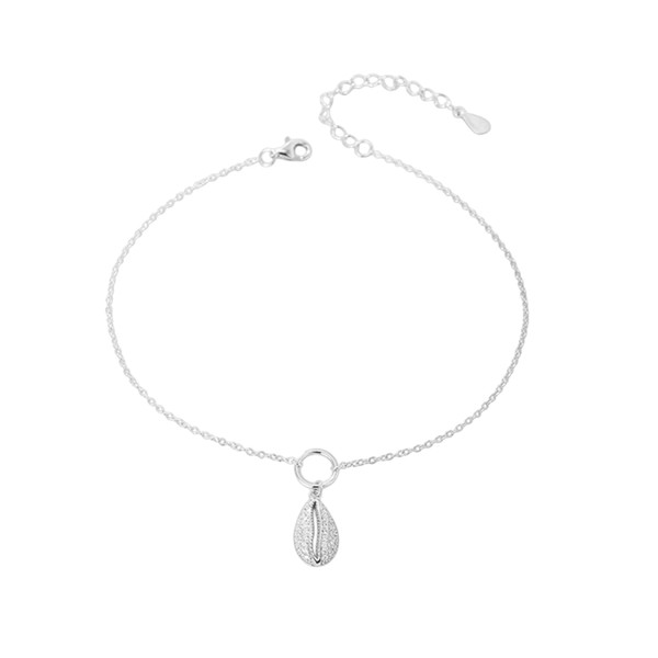 SVB 925 Sterling Silver Anklet Bracelet with Seashell Charm (Rhodium
