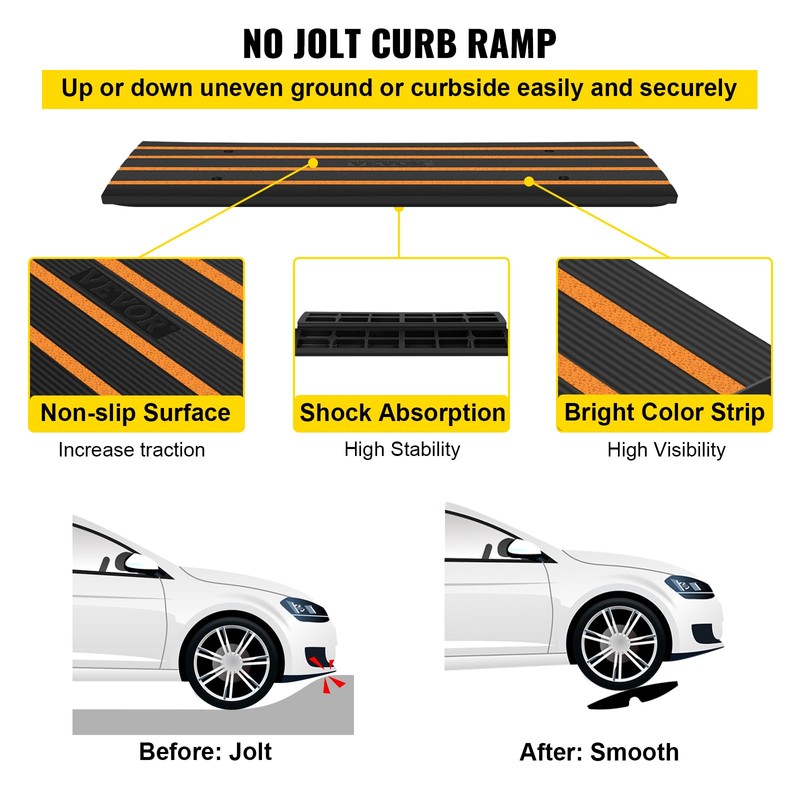 VEVOR 2 Pack Rubber Curb Ramps for Driveway, Heavy Duty