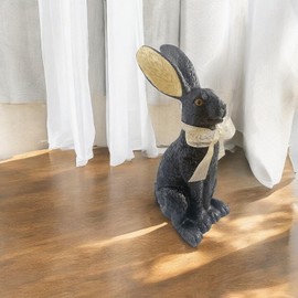 Macosa EX262058 Easter Bunny Black Gold Polyresin 28 cm Decorative Rabbit Sculpture Easter Decoration Figure Decorative Rabbit Decoration Table Decoration