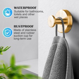 Gestarich 2 Pack Suction Hooks, No Drill Stainless Steel Towel Hooks for Shower, Inside Bathroom Window Glass Door Wall Hanging, Gold