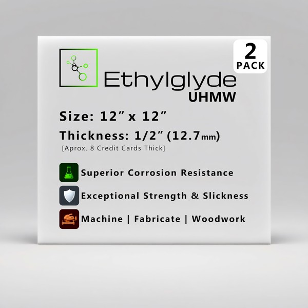 12" x 12" (1/2") 2-Pack Natural UHMW Polyethylene Plastic Sheet.