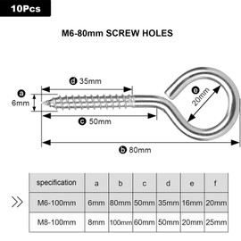 Valorada 10Pcs 80mm Screw in Vine Eyes, Stainless Steel Eye Hooks, Hook and Eye for Securing Cables, Hanging Lights, Indoor & Outdoor Use