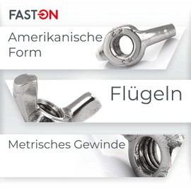 FASTON Wing Nuts M8 American Shape Stainless Steel A2 V2A (Pack of 10) Similar to DIN 315 Angled Wing Nuts