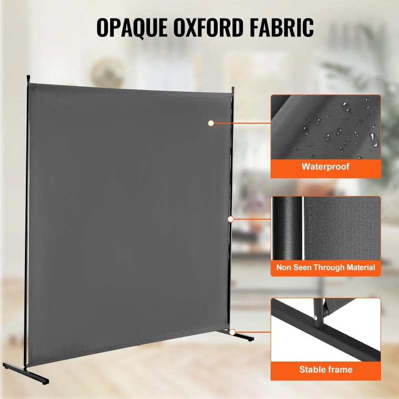 Single Panel 6FT Iron Freestanding Multi-Functional Privacy Screen Grey Indoor