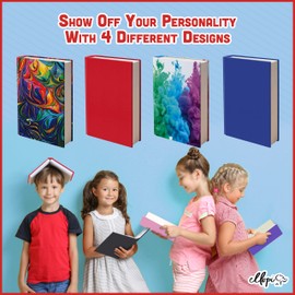 Easy Apply Stretchable Book Cover 4 Pack. Cool Design Jumbo Jackets Fit Hardcover Textbooks Up to 9" x 11". Adhesive-Free, Nylon Fabric Protectors. Washable, Reusable Student School Supply