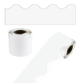 Carson Dellosa 36Ft of White Bulletin Board Borders, 1 Roll of Scalloped Trim for Rolling Whiteboard, Cork and Posterboard, Office Decorations, and Classroom Decor