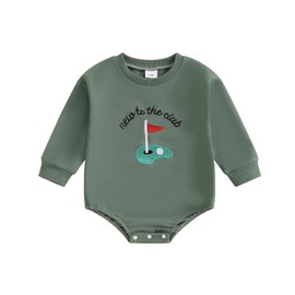 PUHHAPIEY Baby Boy Fall Winter Outfit New To The Club Golf Embroidery Long Sleeve Sweatshirt Bubble Romper Newborn Bodysuit (Green, 0-3 Months)