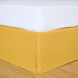 Chezmoi Collection Pleated Waffle Weave Bed Skirt, Tailored Dust Ruffle Easy Fit 16-Inch Drop, Machine Washable (King - 16" Drop, Gold)