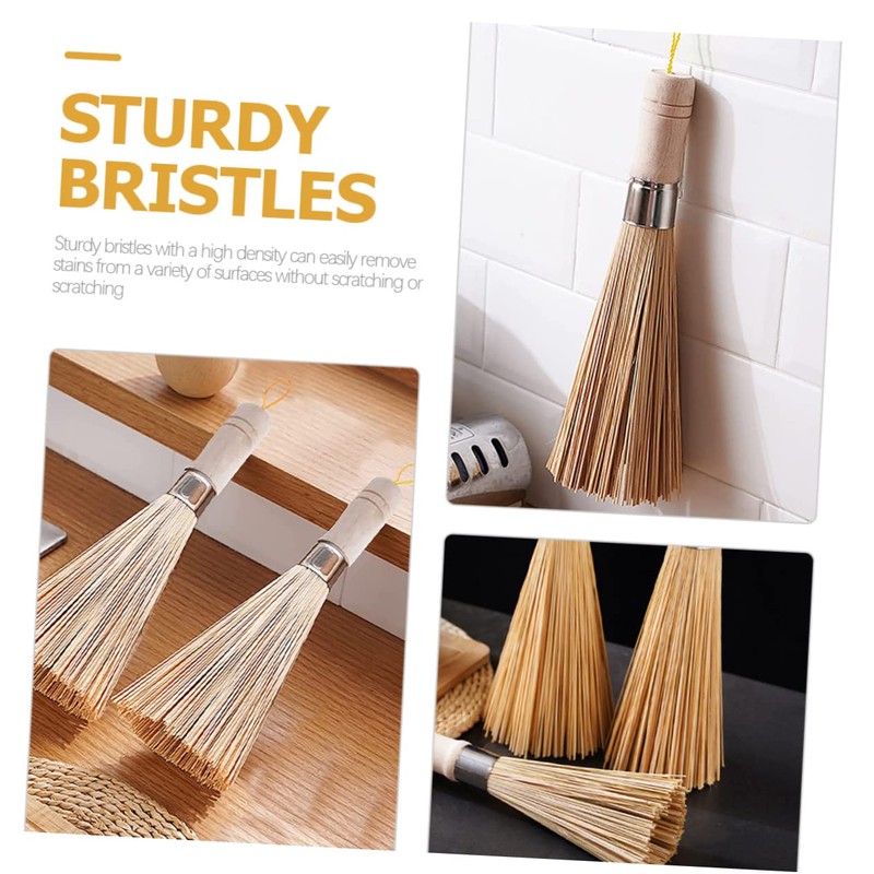 CHILDWEET 2Pcs Bamboo Scrubber Brush Durable Kitchen Cleaning Brush for