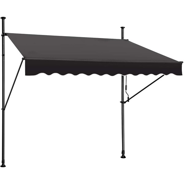 STEELAID Manual Retractable Awning – 59” Non-Screw Outdoor Sun Shade – Adjustable Pergola Shade Cover with UV Protection – 100% Polyester Made Outdoor Canopy – Ideal for Any Window or Door