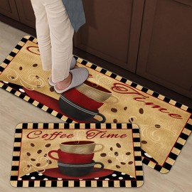 gdhiybf Farmhouse Coffee Kitchen Rugs and Mats Set of 2 Vintage Non Slip Washable Floor Mat Kitchen Decor 17x47 inch and 17x29 inch