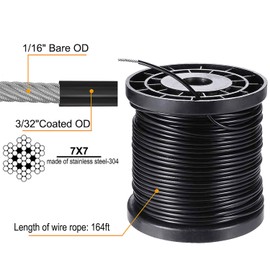 Outdoor Lights Hanging Kit,Globe String Lights Suspension Kit,Outdoor Light Guide Wire,Includ 164ft Black Vinyl-Coated 304 Stainless Steel Cable, Hooks and Turnbuckle Wire Rope Tension