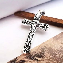 YS Jewelry Silver Jesus Christ Crucifix Cross Pendant Necklace Men's Christian Jewelry Gift