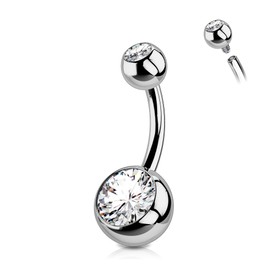 OUFER 14G Titanium Belly Button Piercing 8 mm 10 mm 12 mm 14 mm Bar Length Piercing Belly Button Long Short CZ Balls Titanium Belly Button Piercing Navel Bars Silver Navel Ring Woman Man Jewellery,