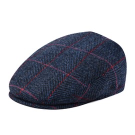 FEINION Men's Wool Tweed Newsboy Ivy Cap Gatsby Golf Flat Hat, Plaid Navy, 7 3/4