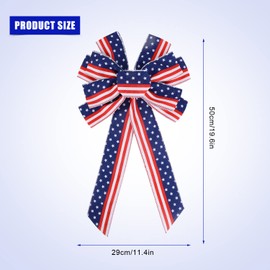 2pcs Large Patriotic Wreath Bows, Red Blue Stars and Stripes Bows American Flag Bow 4th of July Wreath Bows for Memorial Independence Day Indoor Outdoor Door Wall Decoration