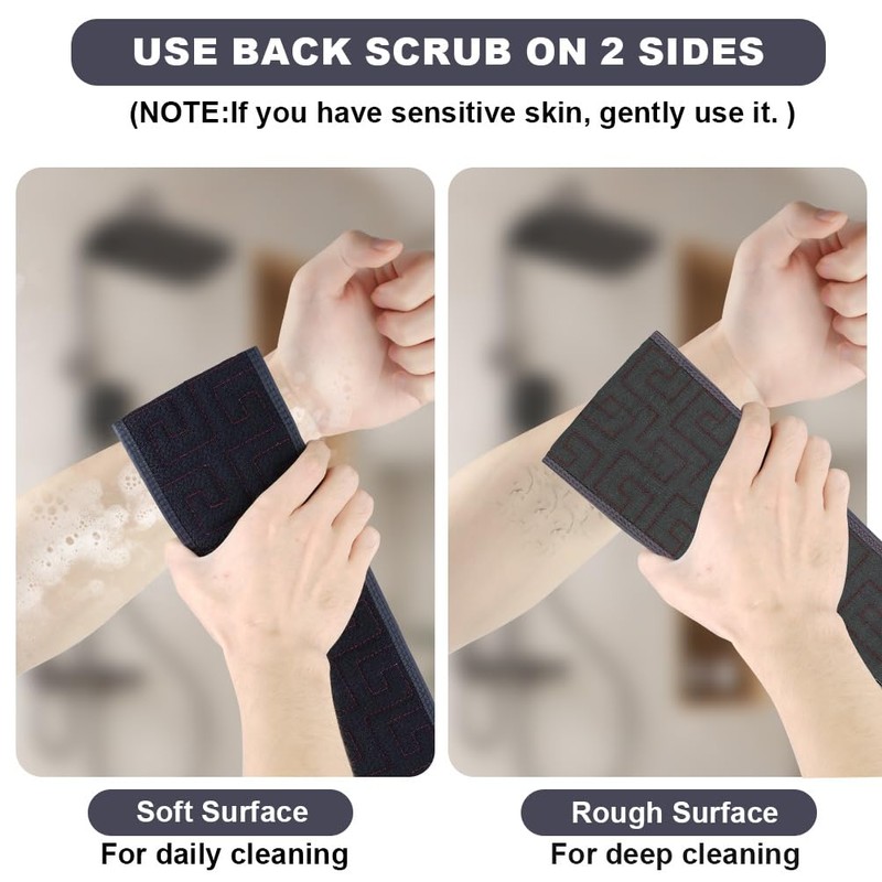 URAQT Exfoliating Back Scrubber for Shower, Back Washer with Handles,