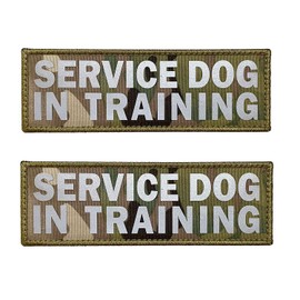 JUJUPUPS 2 Pack Reflective Tactical Dog Patches Service Dog ，in Training,DO NOT PET, Tags with Hook and Loop Patches for Vests and Harnesses (MC, Service Dog in Training)