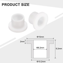 QUARKZMAN 10 Pcs Flange Bushings Plastic Bushings ID 8.2mm x OD 10.2mm x Length 9.5mm Nylon Bushings White