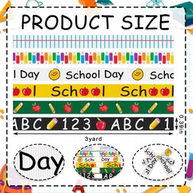 Estivaux 6 PCS Back to School Ribbons for Crafting, 3/8" Width Grosgrain Ribbon Yellow Green Ribbon Preschool Apples ABC Craft Ribbons for Kindergarten Decorations Sewing DIY Crafts Supplies