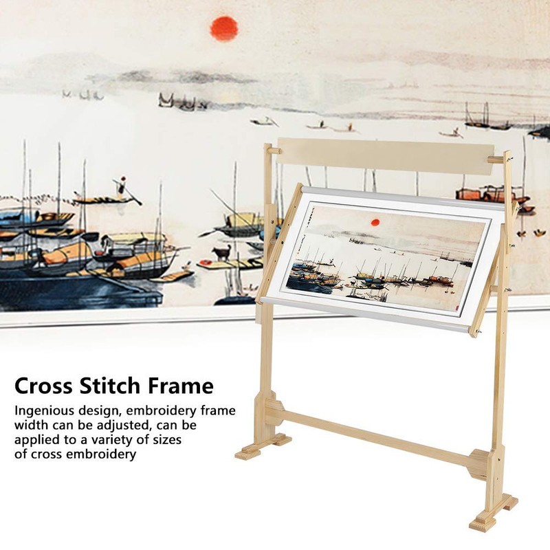Adjustable Embroidery Stand, Wooden Frame Cross Stitch Floor Stand 360°